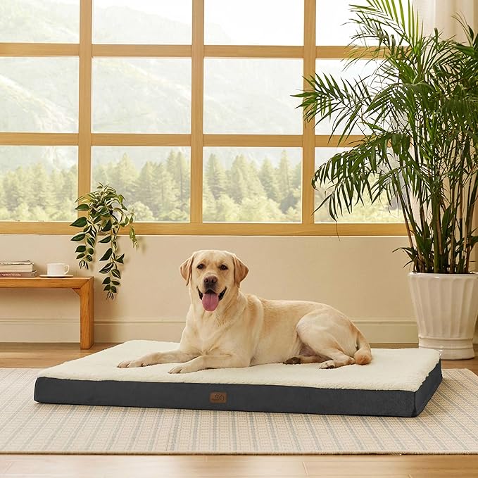Bedsure Giant Dog Bed for Jumbo Dogs - 53" x 36" Flat Pet Beds with Removable Washable Cover, Orthopedic Egg Crate Foam Mat for Long-Bodied Pets Up to 120 lbs