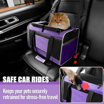 GAPZER Pet Carrier for Large Cat 20 lbs+ / Soft Sided Small Dog 12 Pounds Travel Crate Top Load/Collapsible Kitty Carry Bag Big Kitten Mesh/Sturdy Animal Transport cage Kennel Long Trips Purple