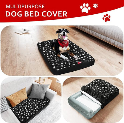 Waterproof Dog Bed Covers Replacement Washable Pet Hair Easy to Remove, Noiseless Quilted Puppy Pet Bed Cover Lovely Black Star Print 32x44 Inches, for Dog/Cat, Cover Only