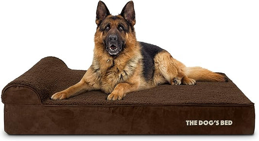 The Dog’s Bed Orthopedic Headrest Dog Bed XL Brown Plush, Memory Foam, Pain Relief for Arthritis, Hip & Elbow Dysplasia, Post Surgery, Lameness, Waterproof Washable Cover, Veterinary Approved
