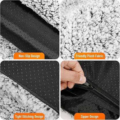Self Warming Pet Bed for Cats & Dogs, Heated Pet Mat, 2.0 Upgraded Dual-Layer Thermal Foil Heating Pad, Plush Self-Heating Bed for Crate, Floor, with Removable Washable Cover, Non-Slip, Gray, 22"x34"