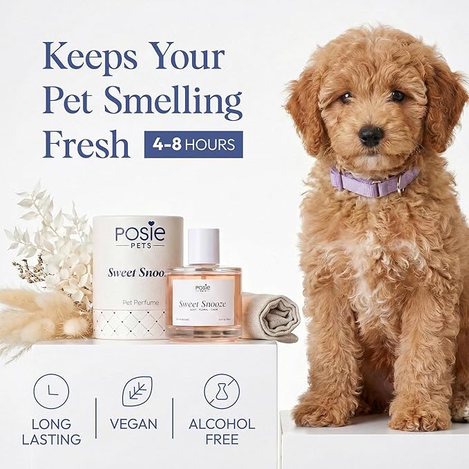 Posie Pets Dog Cologne Spray with Long Lasting Jasmine, Musk, and Vanilla Scent - Vegan Alcohol-Free Pet Deodorizer for Smelly Dogs - Water-Based Luxury Puppy Grooming Fragrance - Sweet Snooze, 100ml