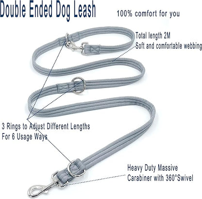 Dog Leash-Multifunctional Double Ended,for Obedience Training Or Distance Work Easy to Use,Lightweight,Soft&Durable Convertible Hands Free,Crossbody,Over Shoulder (Grey, 2M*2.5CM)