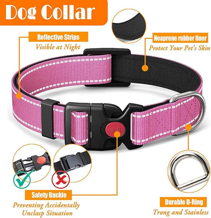 LOBEVE No Pull Dog Harness, Collar & Leash Set | Includes Dog Seat Belt, Collapsible Bowls & Poop Bag Dispenser. Ideal for Training, Walking, Hiking. Fits Small to Large Dogs(Pink-S)