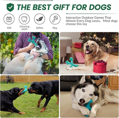 CVALIN Dog Chew Toys for Aggressive Chewers Large Breed,Indestructible Bones Toy，Durable Cleaning Toothbrush Natural Rubber Dog Toys… (Blue)