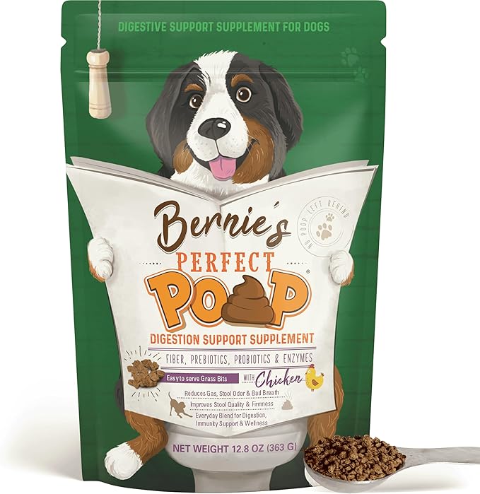 Perfect Poop Digestion & General Health Supplement for Dogs: Fiber, Prebiotics, Probiotics & Enzymes Relieve Digestive Conditions, Optimize Stool, and Improve Health (Chicken, 12.8 oz)