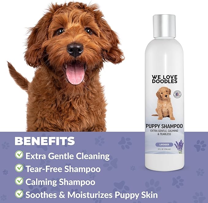 Puppy Shampoo & Conditioner | Made in USA | Tear Free | Best Shampoo for Puppies | Sensitive & Itchy Skin Wash | Oatmeal Bathing | Tearless, Lavender, 8oz [We Love Doodles]