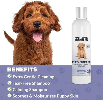 Puppy Shampoo & Conditioner | Made in USA | Tear Free | Best Shampoo for Puppies | Sensitive & Itchy Skin Wash | Oatmeal Bathing | Tearless, Lavender, 8oz [We Love Doodles]