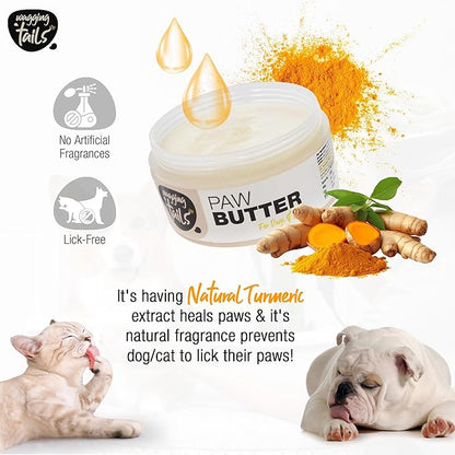 Wagging Tails 6-in-1 Paw Butter for Dogs & Cats, 1.76 fl oz Pack of 4 Turmeric & Honey-Infused Lick-Safe Balm | Relieves Elbow & Paw Discomfort, Repairs Cracks, Moisturizes Pads & Softens Snouts
