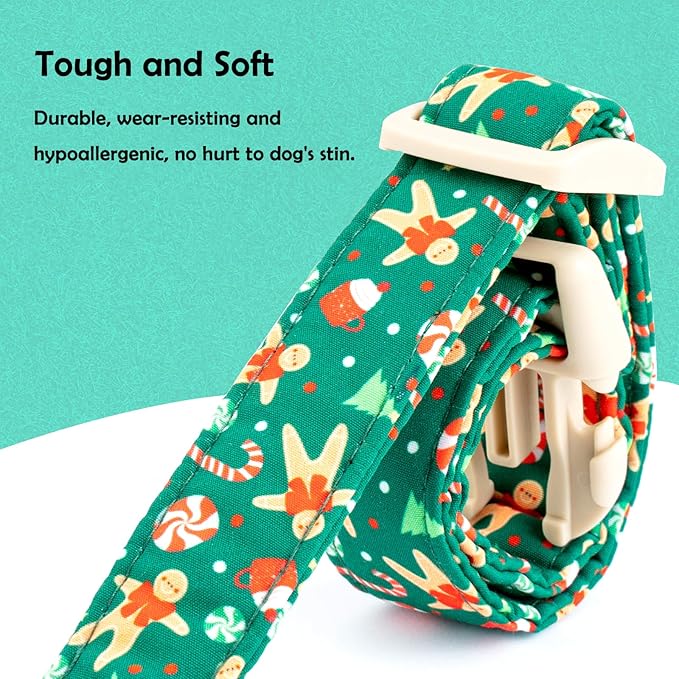 Faygarsle Christmas Dog Collar, Green Gingerbread Pattern, Plastic Buckle with Metal D-Ring, Holiday Pet Accessory, for Small Medium Large Dogs XS