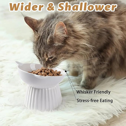 Wellbro Ceramic Raised Cat Bowl，Tilted Raised Cat Bowl Anti Vomit Cat Bowls for Indoor Cats Whisker Friendly Pet Feeder for Cats Puppies, Microwave and Dishwasher Safe