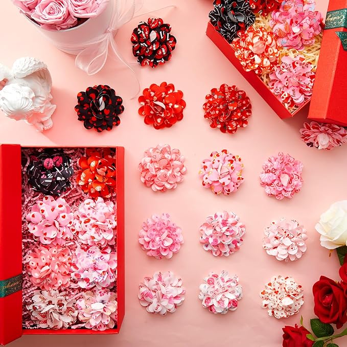 50 Pcs Valentines Day Dog Collar Flowers Bulk Pin and Red Heart Dog Flower Grooming Charms Accessories for Cat Pets Collar Attachment Embellishment Valentine's Day Sweet Party Costume