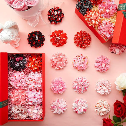 50 Pcs Valentines Day Dog Collar Flowers Bulk Pin and Red Heart Dog Flower Grooming Charms Accessories for Cat Pets Collar Attachment Embellishment Valentine's Day Sweet Party Costume