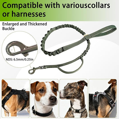 Reflective Heavy-Duty Dog Leash Adjustable 4–5 ft Shock-Absorbing Leash with Padded Handle & Traffic Handle, Equipped with 360° Tangle-Free Metal Clasp, Suitable for All Dog Sizes (Olive Green)