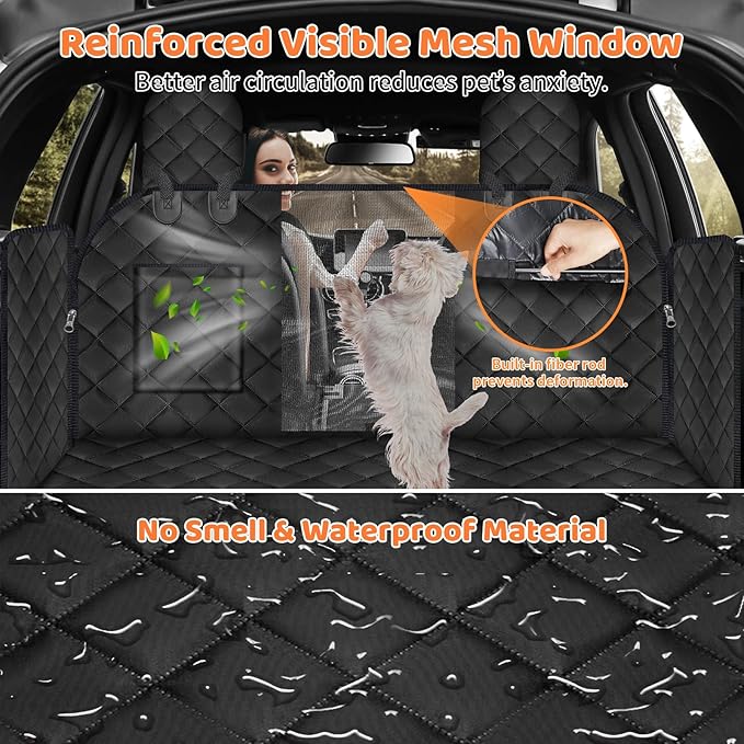 URPOWER Dog Back Seat Extender for Tesla Model Y/Juniper (2025+), Hard Bottom Dog Car Seat Cover Holds 400 lbs, Waterproof Pet Hammock Backseat & Door Protector Dogs Car Bed for Model Y 2026-2020