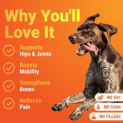 WuffWell Hip and Joint Supplement for Dogs – Natural Ingredients with Chondroitin, MSM, Turmeric, and Glucosamine – Supports Hip Dysplasia, Arthritis, and Mobility – 140 Count, Made in USA