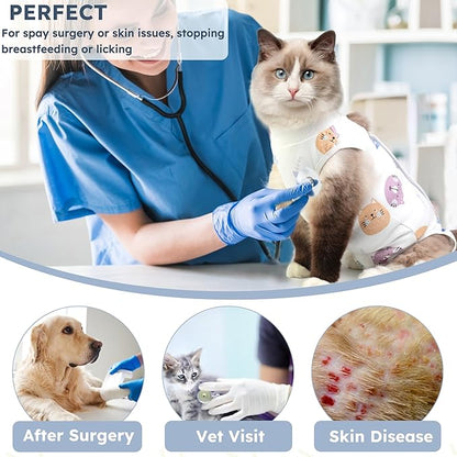 Hpetppy Cat Recovery Suit for Spay Abdominal Wounds, Breathable Cat Onesie for Cats After Surgery Female, Kitten Surgical Recovery Suit Female Cone of Shame Alternative for Cats Anti Licking