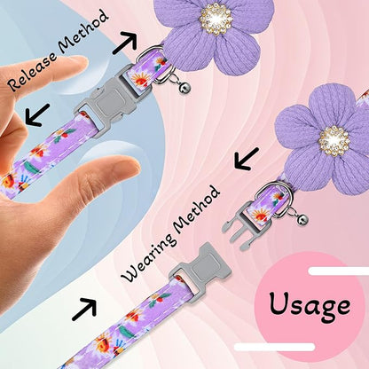 Small Dog Collar with Flower, Puppy Collar for Girl Dog Collars for Small Dogs Cute Dog Collar with Bell, Adjustable Length