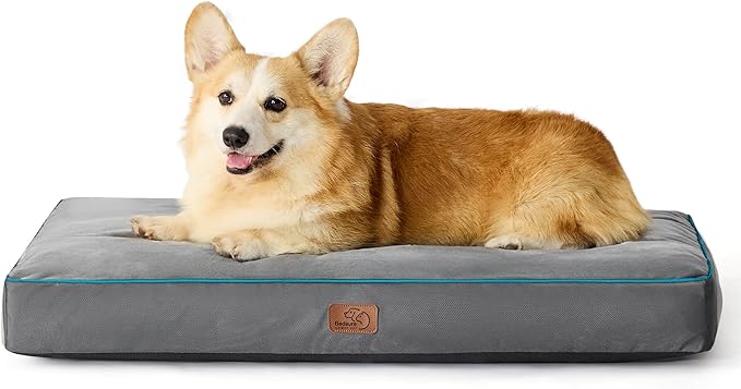 Bedsure Washable Large Dog Crate Bed - 3 Inch Thicken Up to 70lbs Pet Mat Pillows with Removable Washable Cover, Grey