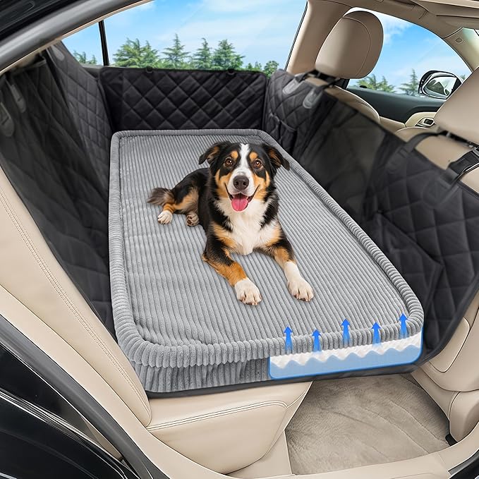 Dog Car Bed, Non-Slip Backseat Extender Pet Mat, Removable Washable Dog Bed for SUVs, Sedans & Trucks, Anti-Slip Travel Bed for Dogs, Easy Clean & Scratch-Proof & Comfort Light Gray（56"x28.7"