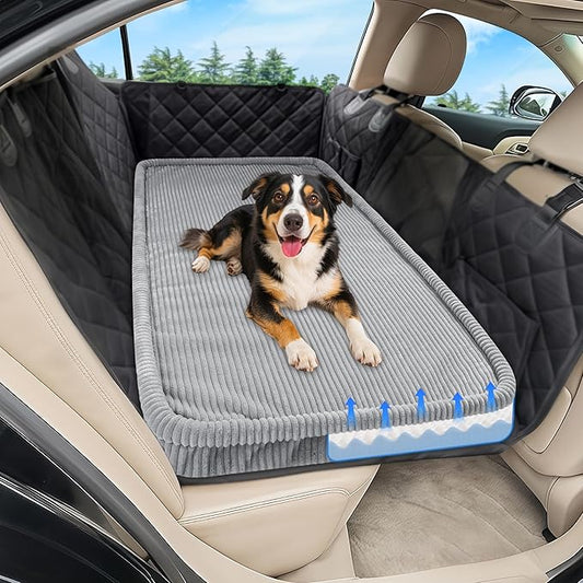 Dog Car Bed, Non-Slip Backseat Extender Pet Mat, Removable Washable Dog Bed for SUVs, Sedans & Trucks, Anti-Slip Travel Bed for Dogs, Easy Clean & Scratch-Proof & Comfort Light Gray（56"x28.7"