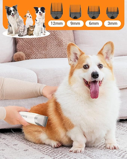 Simple Way Dog Vacuum Grooming Kit for Shedding: Professional Hair Clippers Pet Groomer - Strong Suction Cleaner Deshedding Tool Fur Brush Attachment Trimmer for Home Cat (Pale White)