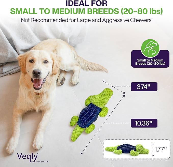Dog Chew Toys for Small and Medium Breeds, Squeaky Dog Toys Plush, Interactive Dog Toys to Keep Them Busy, Alligator Dog Puzzle Toy, Dogs Dental Chew, Beef Flavored Chew Toy, Dogs Birthday Toy- Green