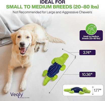 Dog Chew Toys for Small and Medium Breeds, Squeaky Dog Toys Plush, Interactive Dog Toys to Keep Them Busy, Alligator Dog Puzzle Toy, Dogs Dental Chew, Beef Flavored Chew Toy, Dogs Birthday Toy- Green