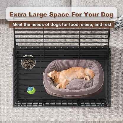 Snuowu 38 Inch Heavy Duty Dog Crate with Wheels，Indestructible Escape-Proof Dog Cage for Large Dogs, Extra Large XL XXL Indestructible Dog Crate with Removable Tray.