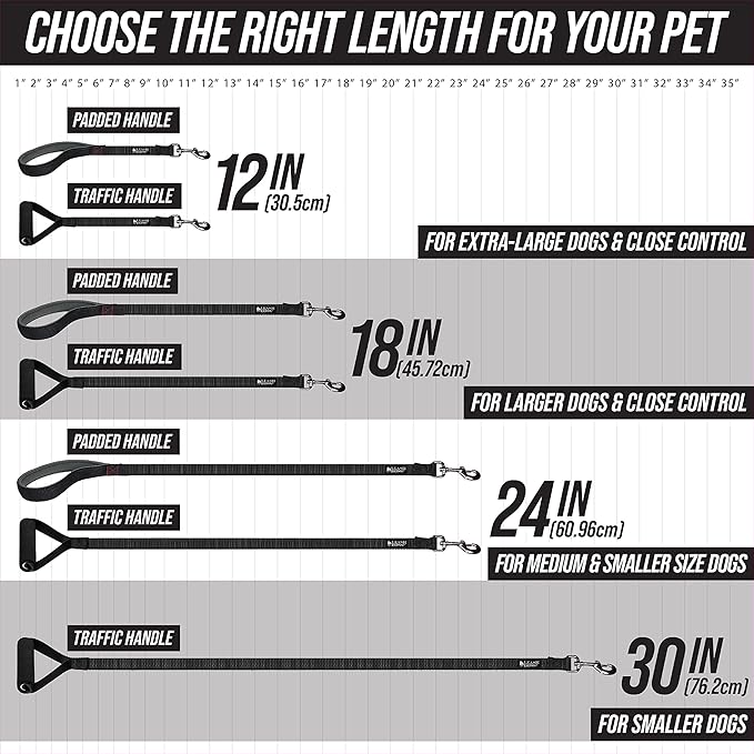 Leash Boss Short Dog Leash With Padded Traffic Handle for Training and Walking | Comfortable Nylon Lead for Large, Medium, Small Dogs