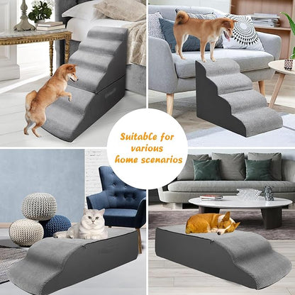 Dog Stairs&Steps for 30 Inches High Bed Up to 30-36 Inch Tall, Pet Cat Ramp Ladder for Small Dogs, Doggie, Old Cats, Kitty, Small Animals Grey No Assembly Required