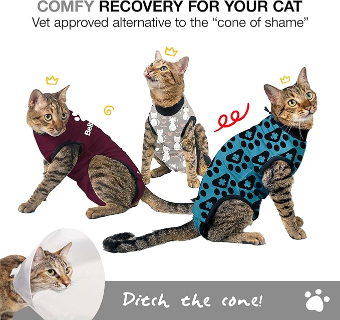 BellyGuard Cat Recovery Suit for Female and Male, Cat Surgery Suit Alternative, Onesie for After Spay Care, Post-Surgery Protective Body Cover for Feline and Kitten Healing
