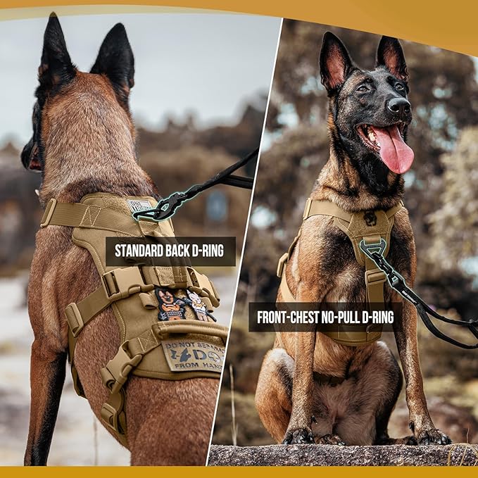 OneTigris Escape Proof Dog Harness, No Pull Dog Harness with Handles, Tactical Multi-Use Support Dogs Harnes for Large Dogs Everyday Wear Walking Hiking Training (Brown, X-Large)