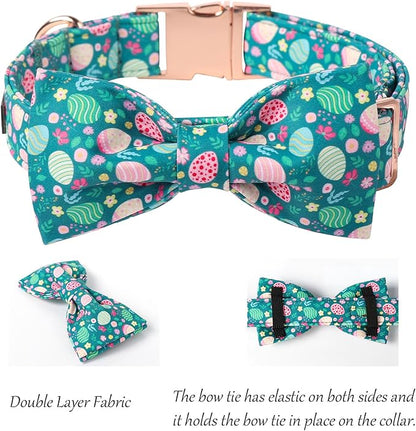 Lionet Paws Easter Green Dog Collar,Eggs Dog Collar for Large Dogs, Adjustable Cotton Flower Pet Collars for Medium Large Dogs
