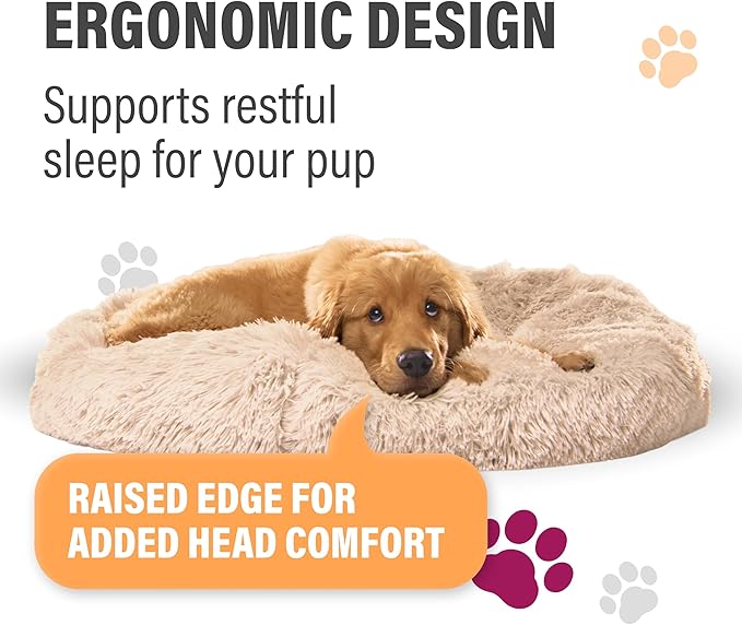 Active Pets Premium Small Donut Dog Bed, Fits Up to 45 lbs, Removable Cover & Washable Cushion, Plush Long Pile Faux Fur Fabric, Portable Beige Pet Bed Furniture for Puppies Adult Canines & Cats