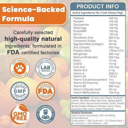 24-in-1 Dog Vitamins and Supplements 300 Ct Dogs Multivitamin Chewable Contain Chondroitin Probiotics Omega-3 Glucosamine for Dogs Skin Coat Heart Joint Gut Liver Brain Eyes Immune Support - Chicken