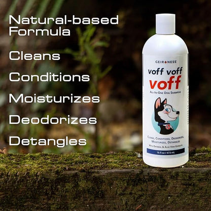 Voff Voff Voff All-in-One Dog Shampoo by Geir Ness – Natural Oatmeal & Aloe Formula with Coconut & Date Palm Extract – Cleans, Conditions, Moisturizes, Deodorizes & Detangles – 16 fl oz