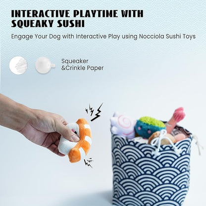 Nocciola 10 PCS Sushi Small Dog Toys to Keep Them Busy, Cute Stuffed Puppy Toys with Bag, Plush Dog Squeaky Toy for Small to Medium Dog Christmas Stocking Stuffers