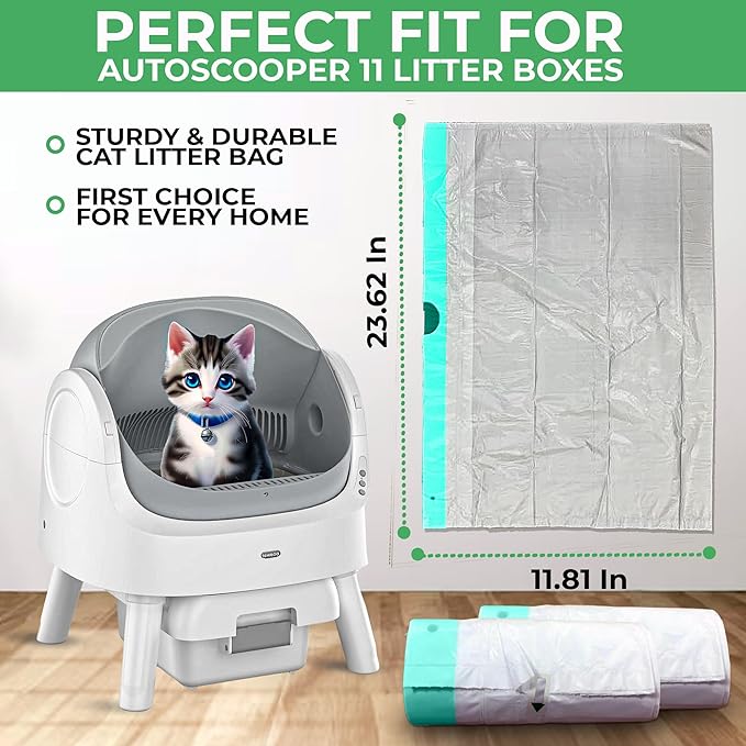 100 Count Cat Litter Liners - 23.62x11.81 Inches - Compatible With Petpivot Autoscooper 11 and Neakasa Litter Box M1 - Leak & Tear Proof Heavy Duty Drawstring in Center for Easy & Mess-Free Cleaning