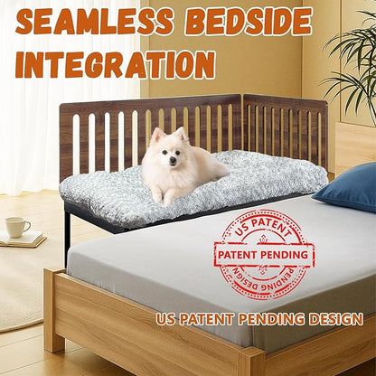 Beside Dog Bed,2 Panels Adjustable Height Dog Bunk Beds,25.5‘’x18‘’Metal Dogs Bed Frame with Cushion,Medium