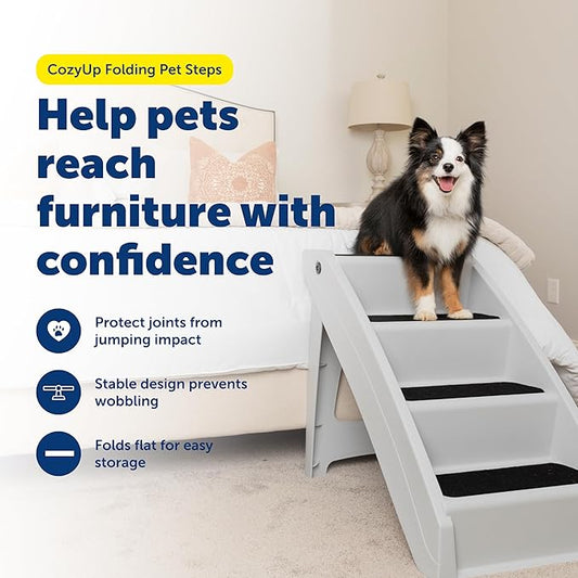 PetSafe CozyUp Folding Dog Stairs, Portable Indoor/Outdoor Pet Steps for Bed, Couch & Car, Grey, 25 Inch