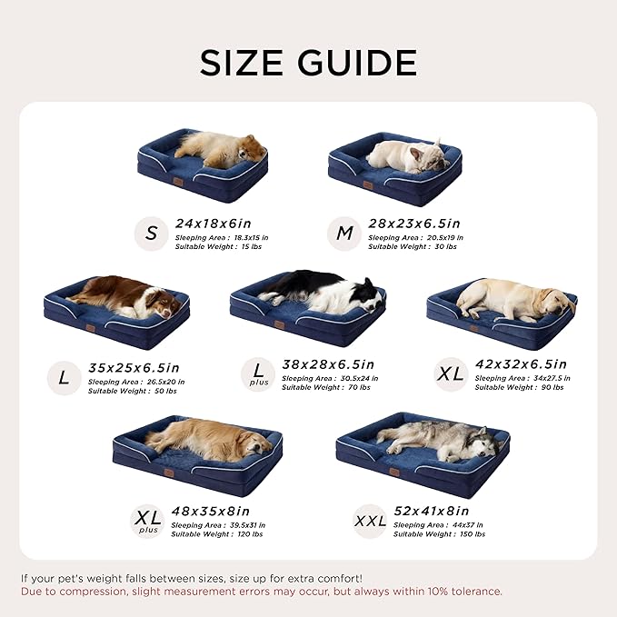 Bedsure XL Plus Orthopedic Dog Bed for Extra Large Dogs - Washable XLarge Dog Cat Bed Waterproof, Comfort Dogs Couch Sofa with Washable Removable Cover, Pet Bed with Nonskid Bottom, Blue Navy, 48"