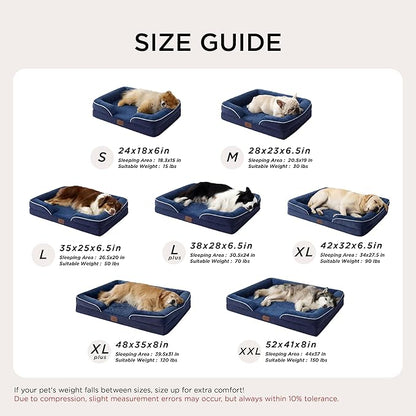 Bedsure XL Plus Orthopedic Dog Bed for Extra Large Dogs - Washable XLarge Dog Cat Bed Waterproof, Comfort Dogs Couch Sofa with Washable Removable Cover, Pet Bed with Nonskid Bottom, Blue Navy, 48"