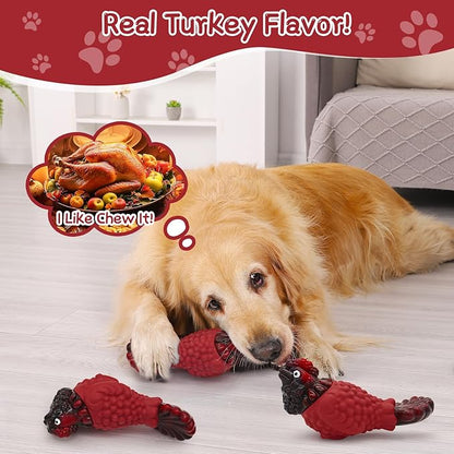 WinTour Tough Dog Toys for Aggressive Chewers, Durable and Indestructible Dog Toys to Keep Them Busy, Turkey Squeaky Chew Toys for Medium and Large Dogs, Red