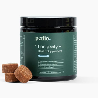 Longevity+ Dog Health Supplement - Dog Vitamins and Supplements for Joint, Muscle, Immune, and Cognitive Health - Vet-Formulated and Made in The USA - for Small Dogs 24 lbs or Less - 30 Day Supply