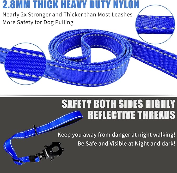 Strong Heavy Duty Dog Leash - Adjustable 15"-18" Reflective Nylon Training Leash with Padded Handle & Frog Clip, Traffic Control for Large Medium Dogs No Pull Walking Dark Blue