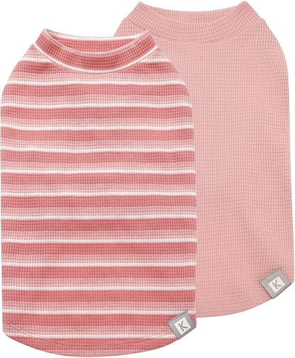 KYEESE 2Pack Waffle Dog Shirts for Small Dogs Stretchy T-Shirts Lightweight Tank Top Sleeveless Striped Vest Breathable Pet Outfit, X-Large, Pink+Striped