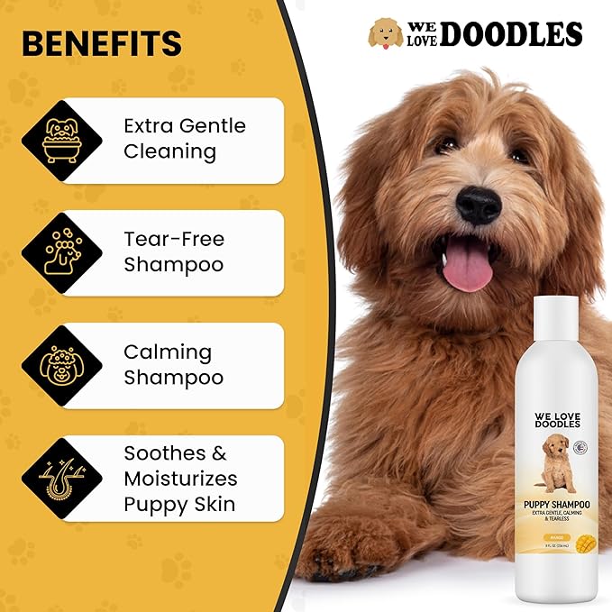 Puppy Shampoo & Conditioner | Made in USA | Tear Free | Best Shampoo for Puppies | Sensitive & Itchy Skin Wash | Oatmeal Bathing | Tearless, Mango, 8oz [We Love Doodles]