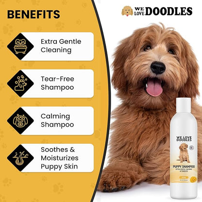 Puppy Shampoo & Conditioner | Made in USA | Tear Free | Best Shampoo for Puppies | Sensitive & Itchy Skin Wash | Oatmeal Bathing | Tearless, Mango, 8oz [We Love Doodles]