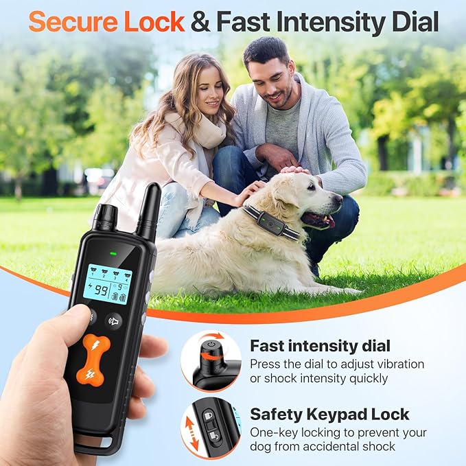 Dog Training Collar, Dog Shock Collar with Remote Control, Electric Shock Collar with 4 Training Modes, IP68 Waterproof Rechargeable e Collar for Large Medium Dogs with Beep Shock and Security Lock